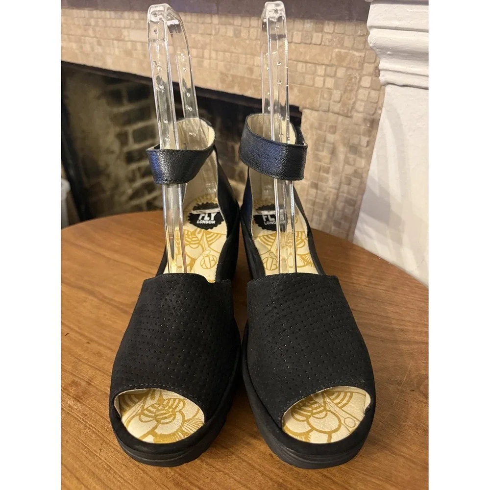 Fly London Yake Women's Sandal EU 41 Black Ankle Strap‎ Open Toe EUC